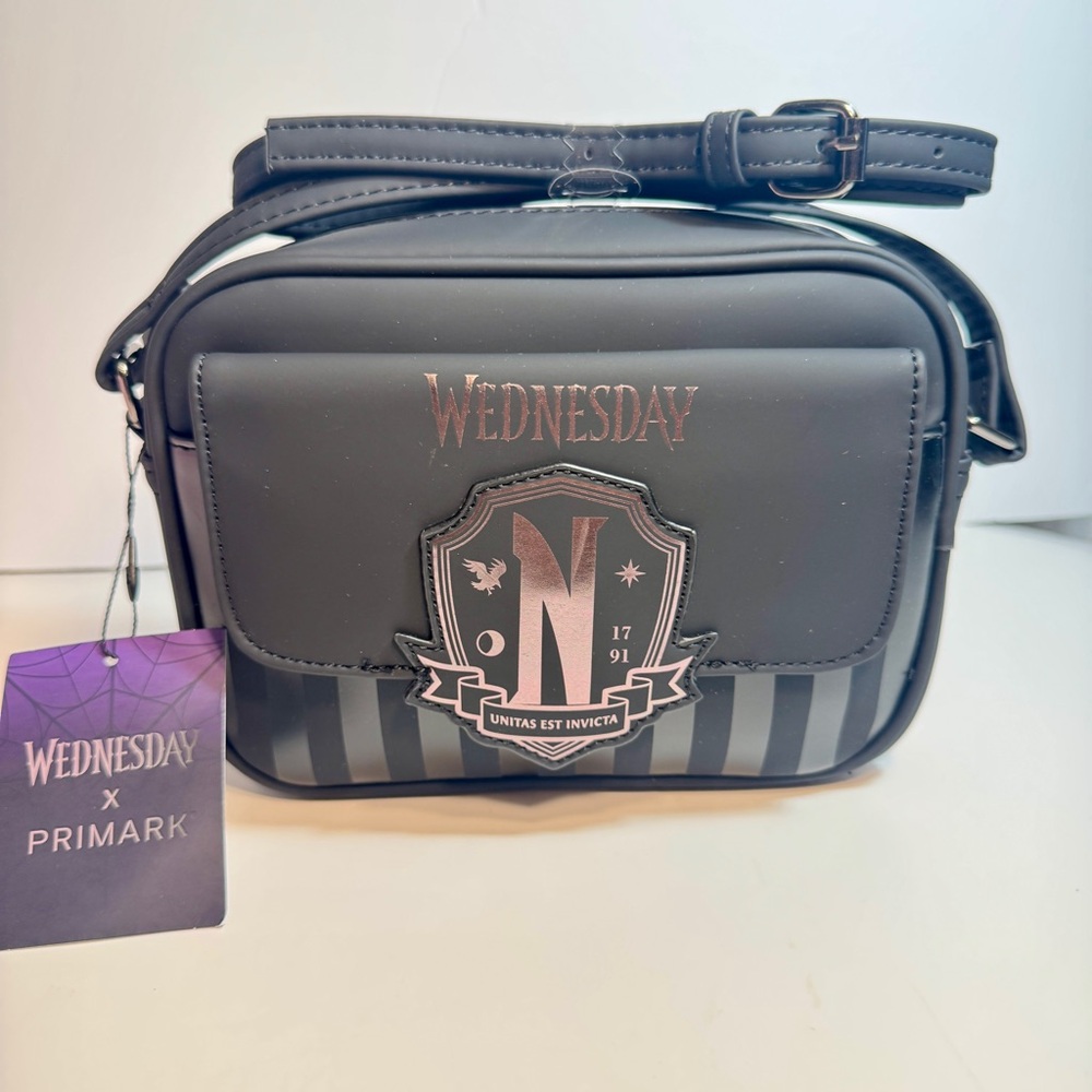NWT. Primark Wednesday Addams Nevermore Academy Crossbody Camera Bag.